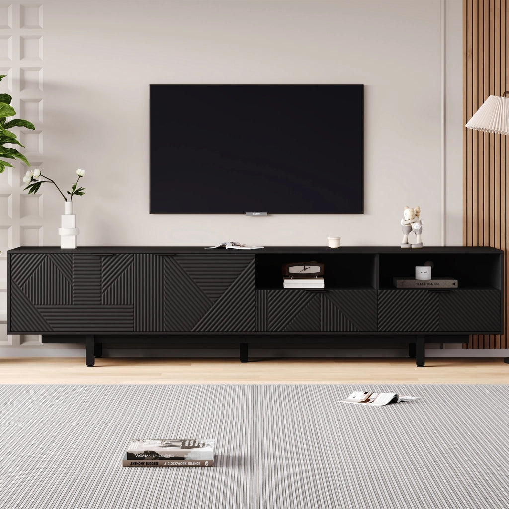 Mobile TV- linee geometriche astratte- nero- 200x40x51 cm- per TV 90"