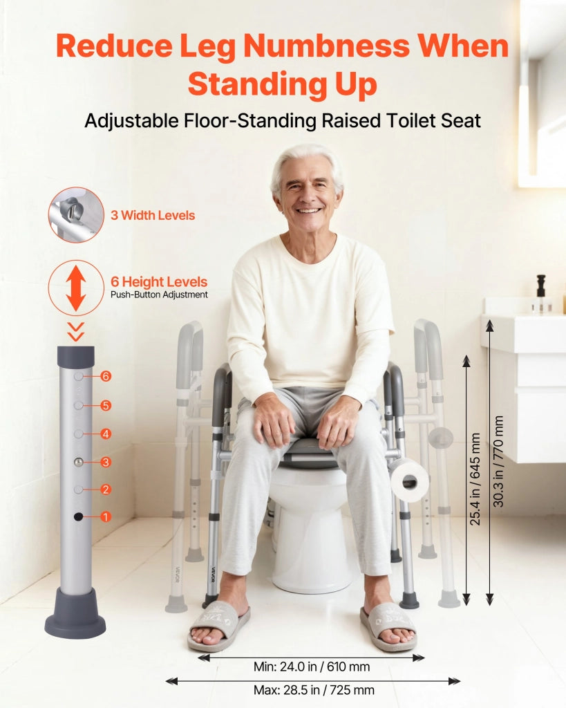 Sedile WC Rialzato Regolabile con Braccioli XZY402 in Alluminio Portata 181 kg Robusto Universale per Bagno Casa