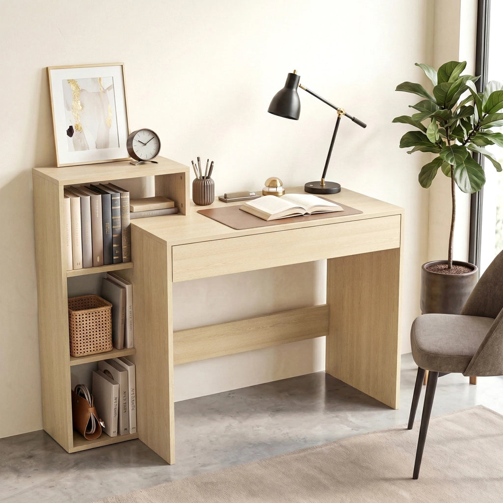 Scrivania PC con 3 Ripiani Aperti e Cassetto ¨C Minimal ¨C Legno 100x40x90 cm