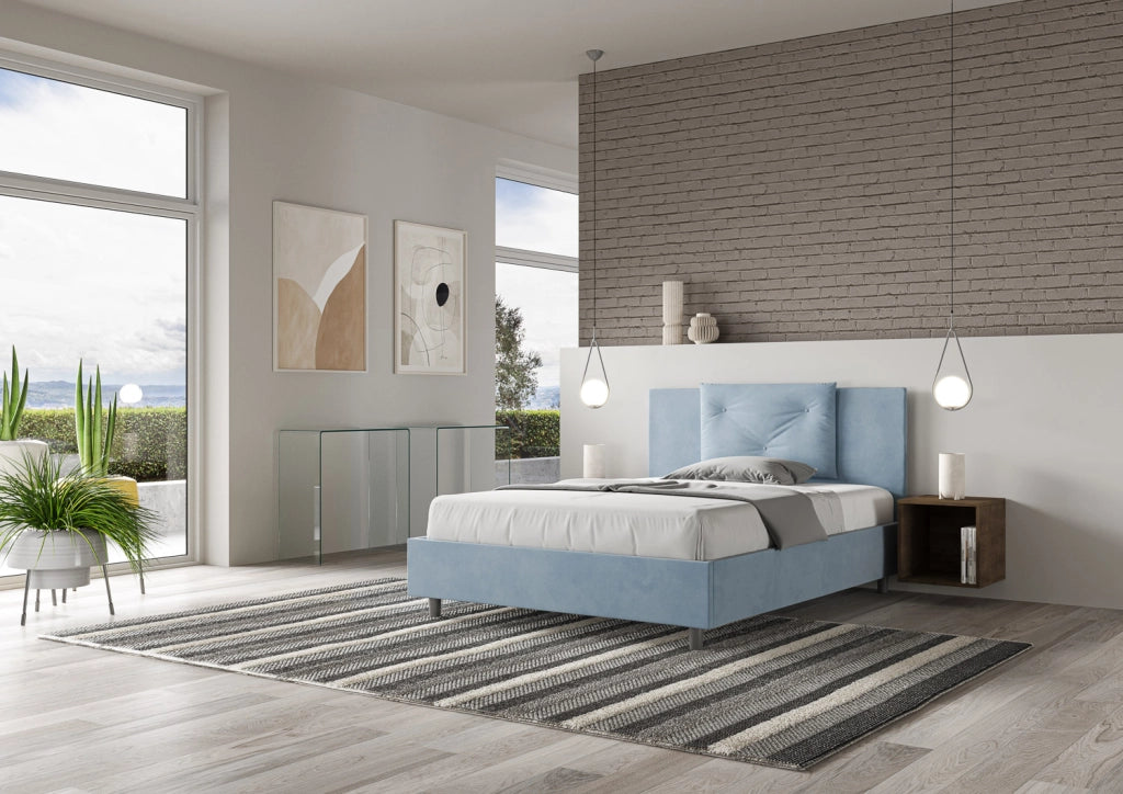 BS COM Letto una piazza e mezza contenitore imbottito 130x210 microfibra azzurro