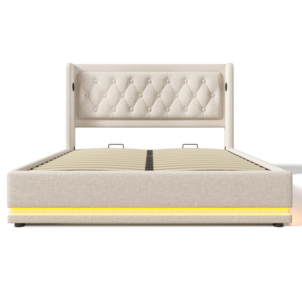 Letto matrimoniale imbottito beige 140x200 cm