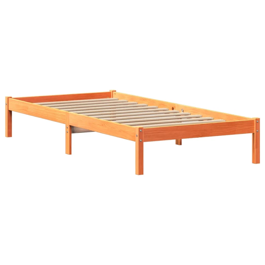 Letto Libreria senza Materasso-Struttura Letto con contenitore Marrone Cera 100x200 cm in Pino 285616