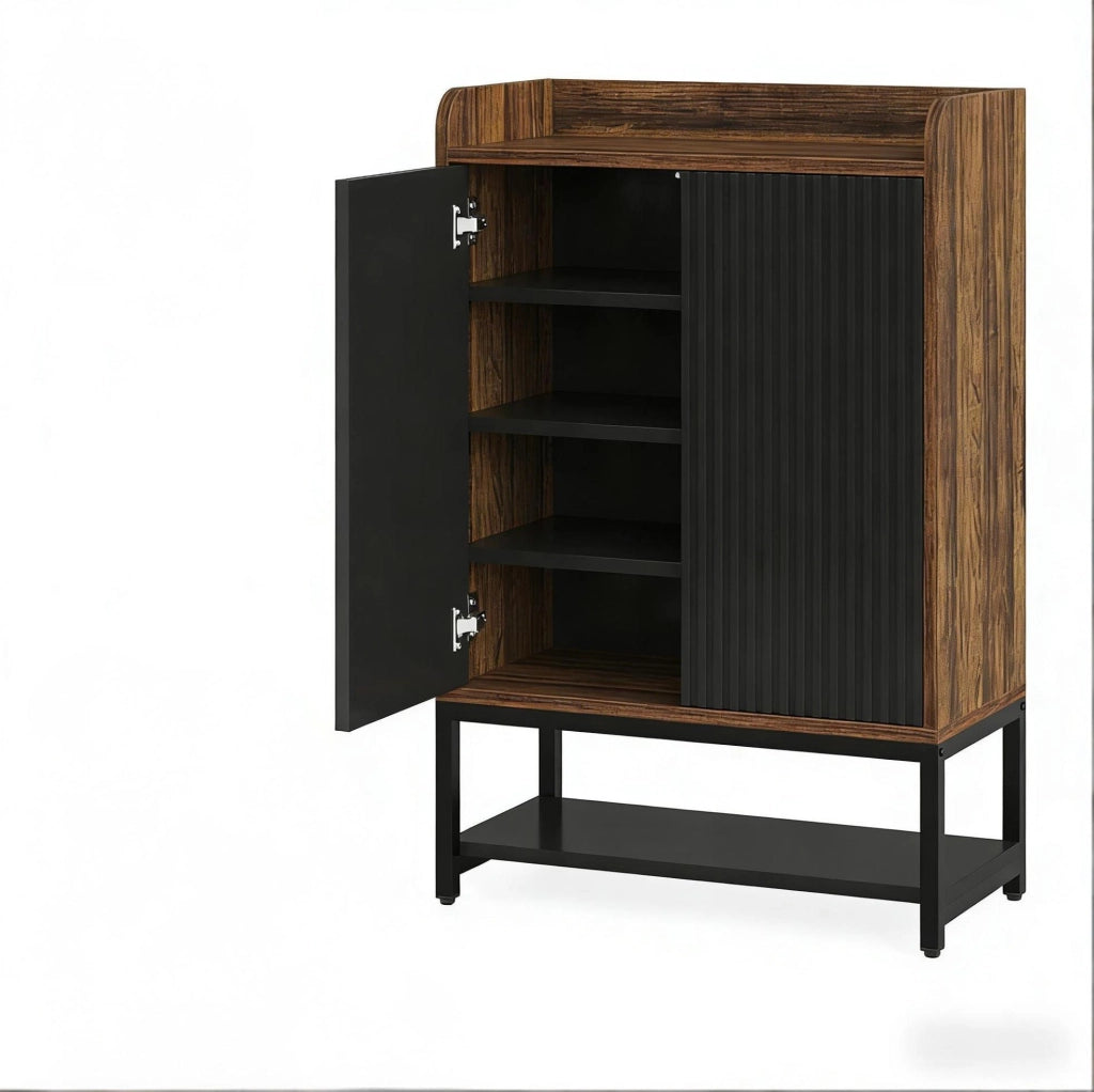 Scarpiera ULEVR 73x35x105,5 cm con 5 ripiani e ante a pressione, nero e marrone rustico