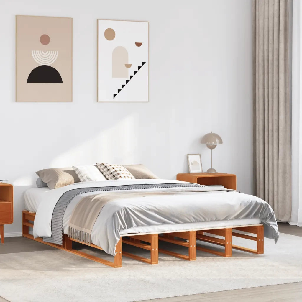 Letto senza Materasso-Struttura Letto Marrone Cera 135x190 cm in Legno di Pino 645632