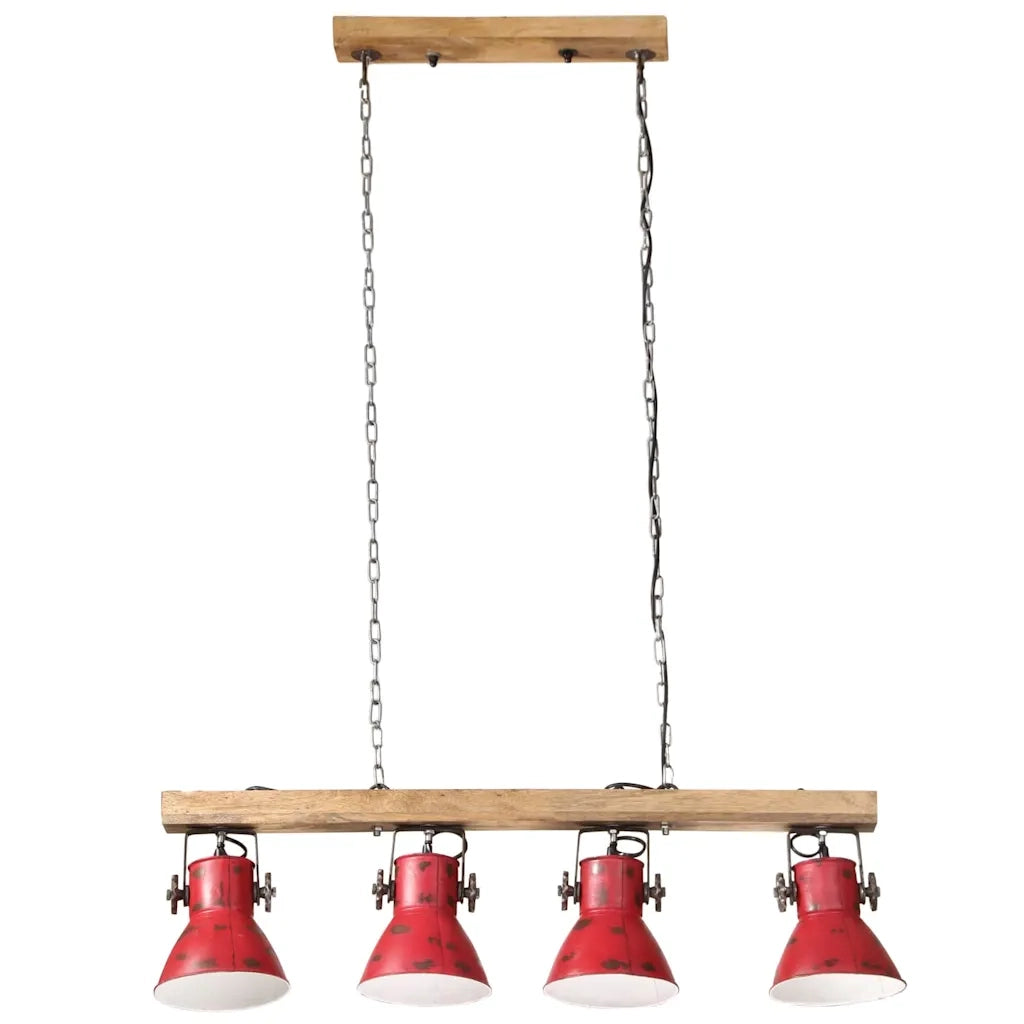 Lampada da soffitto a 4 paralumi stile industriale soggiorno ufficio 90 x 24 x 111 cm in ferro rosso sbiadito 02_0047495