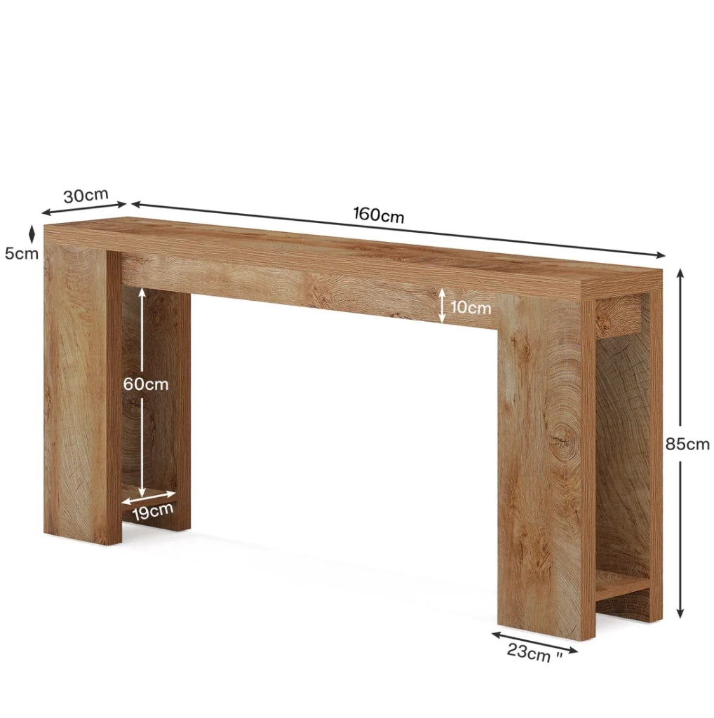 Tavolo consolle extra lungo marrone in legno, stile rustico