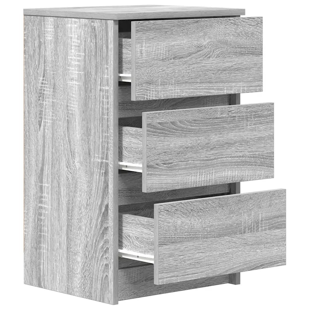 Comodino | Armadio da Notte | Mobiletto da notte con 3 Cassetti Grigio Sonoma 39x35x65 cm