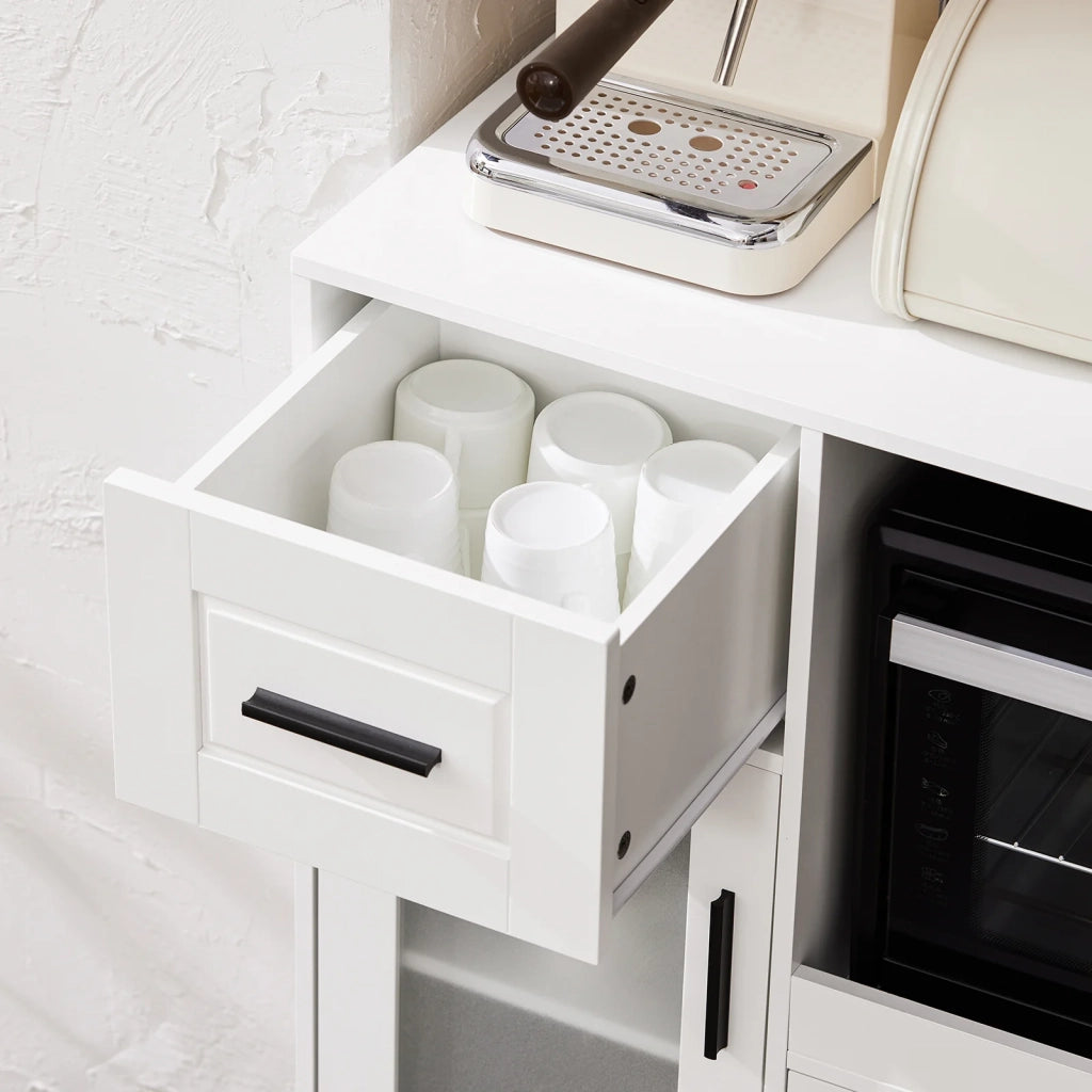Credenza con ruote Mobile per Microonde da Cucina con 1 Cassetto, 3 Ante Armadio cucina 89x40x89cm coolore bianco FSB78-W SoBuy