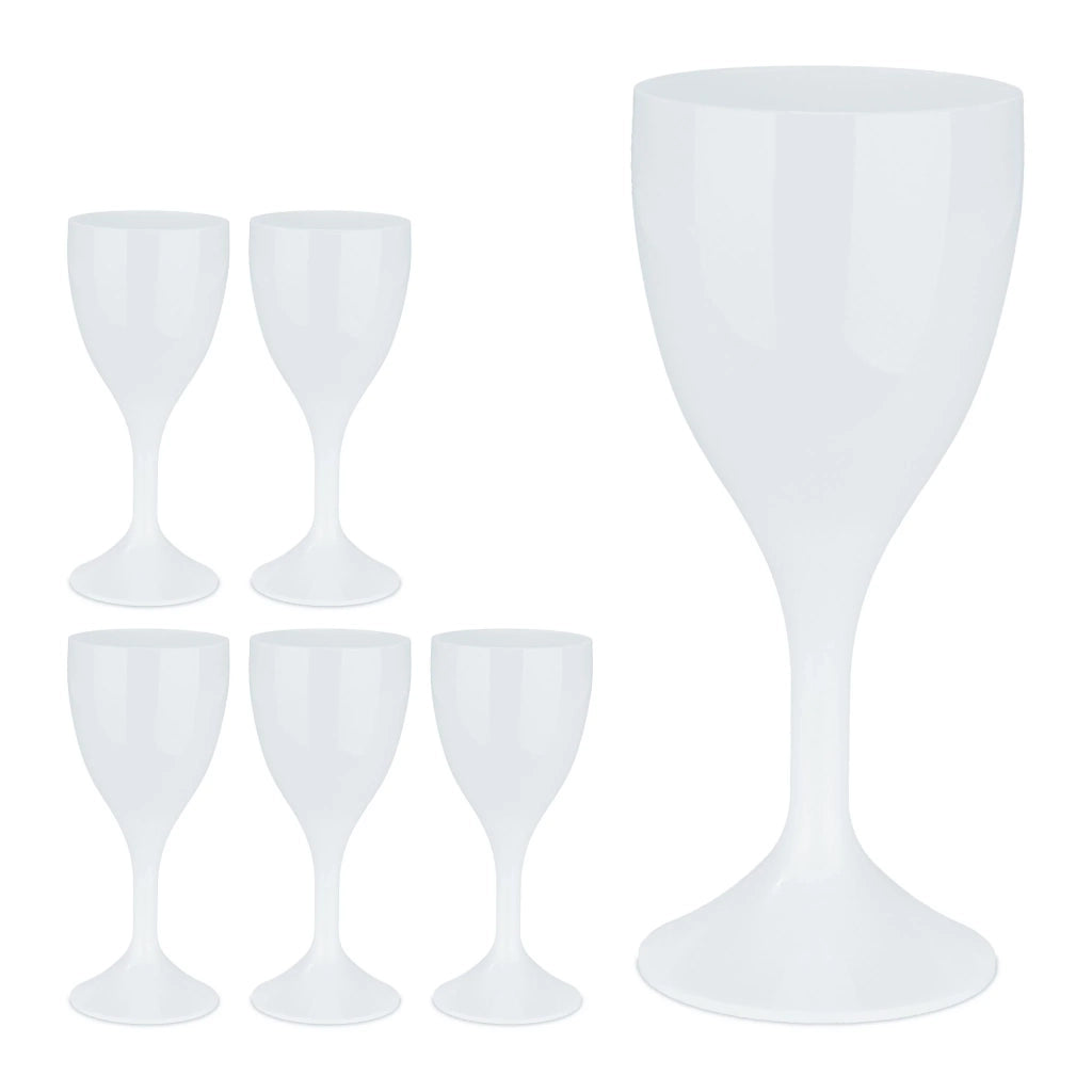 Set di 6 bicchieri da vino in plastica riutilizzabili robusti per feste in campeggio 10 x 10 x 10 cm in plastica bianca 13_0012994