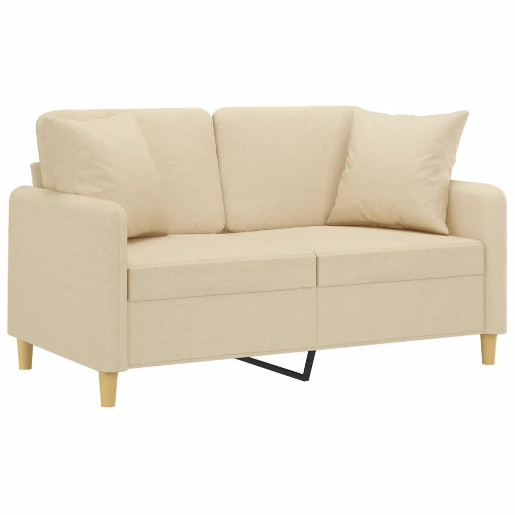 Divano | Divano da soggiorno | Sofa a 2 Posti con Cuscini Crema 120 cm in Tessuto