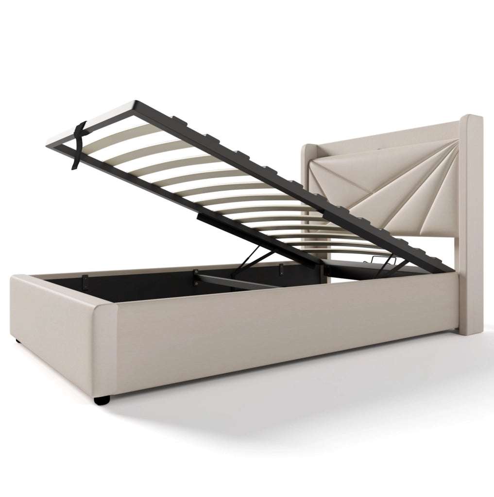 Letto singolo 90x200 con contenitore, testiera con USB e USB-C