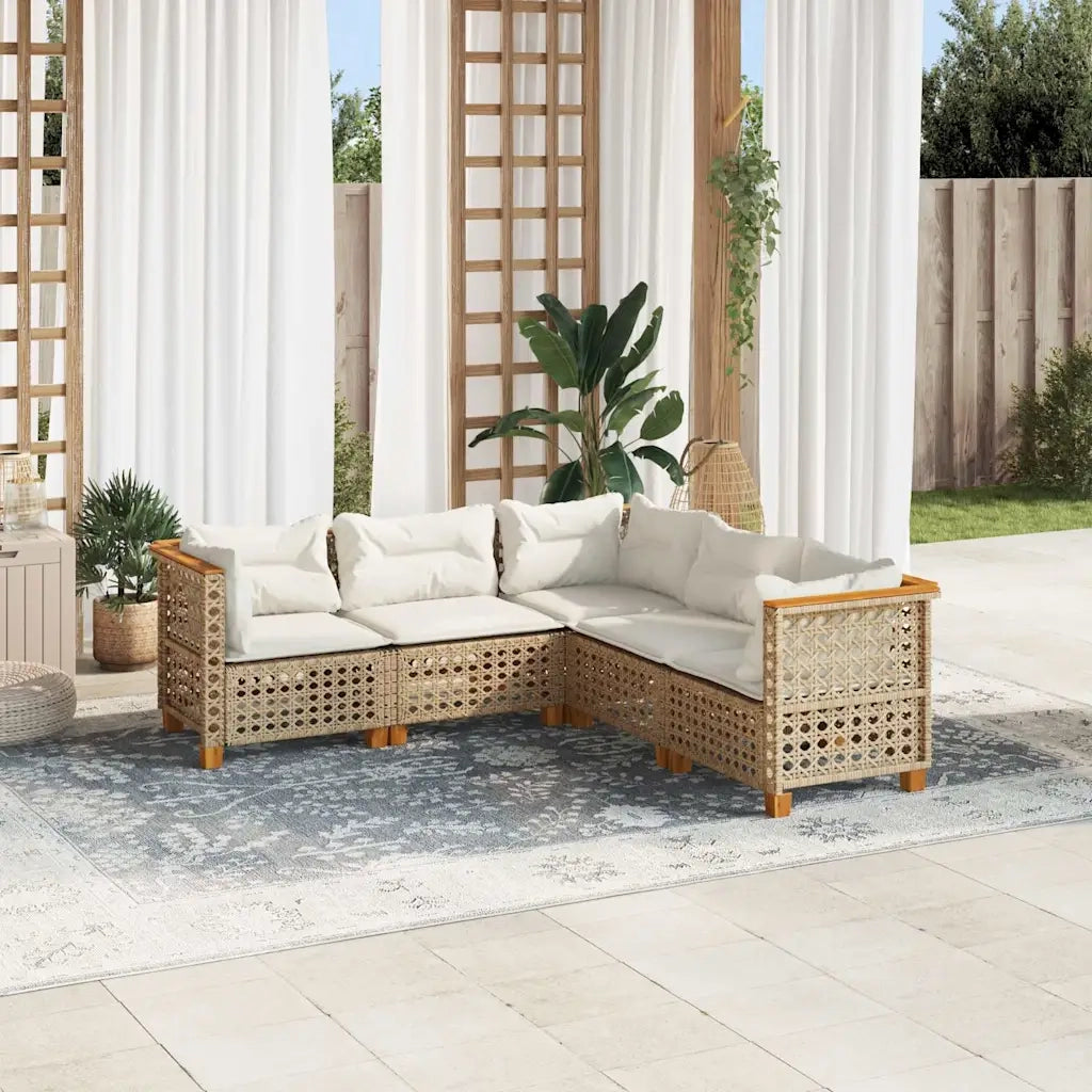 Set Divano da Giardino 5 pz con Cuscini Beige in Polyrattan