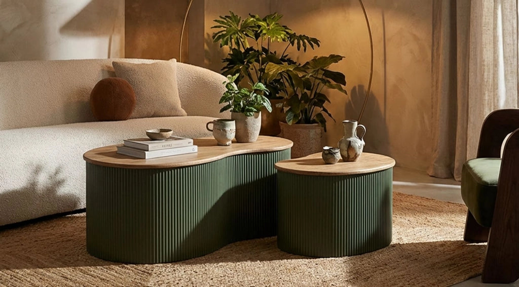 Tavolini da Caffè Frankfurt Coppia Verdi 87x53x32 cm in Gomma e Metallo