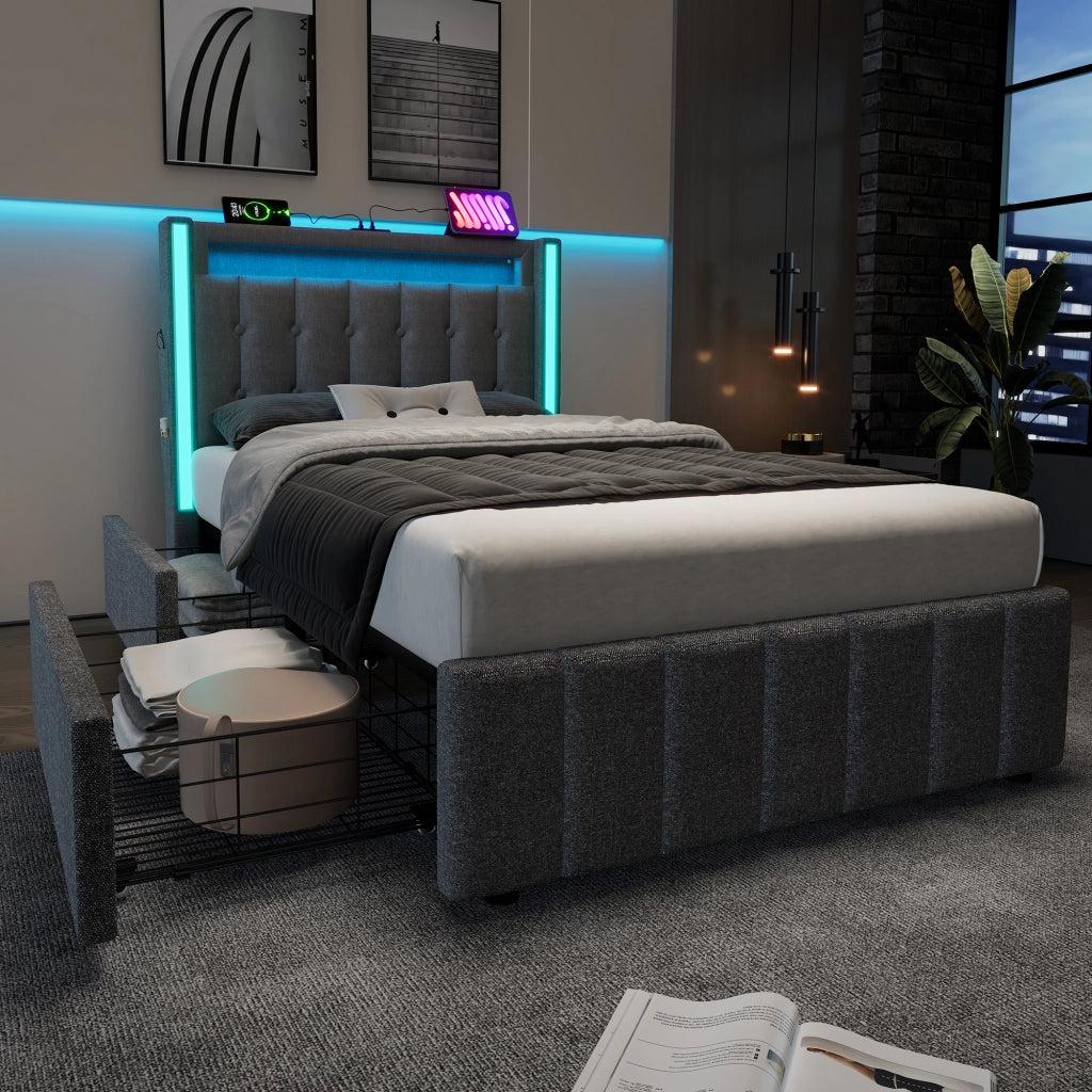 Letto singolo 90x200 grigio con due cassetti