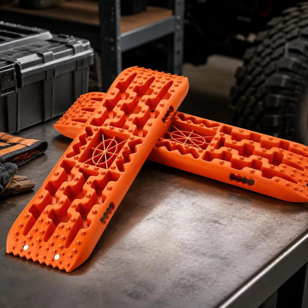 10-TON Traction Boards Made Of PP Material, Recovery Boards For Off-road Vehicles/cars/pickups/SUVs/motorhomes, Pair Of Tire Traction Mats For Snow, Sand, Mud And Loose Surfaces, Storage Bag, Long, Orange