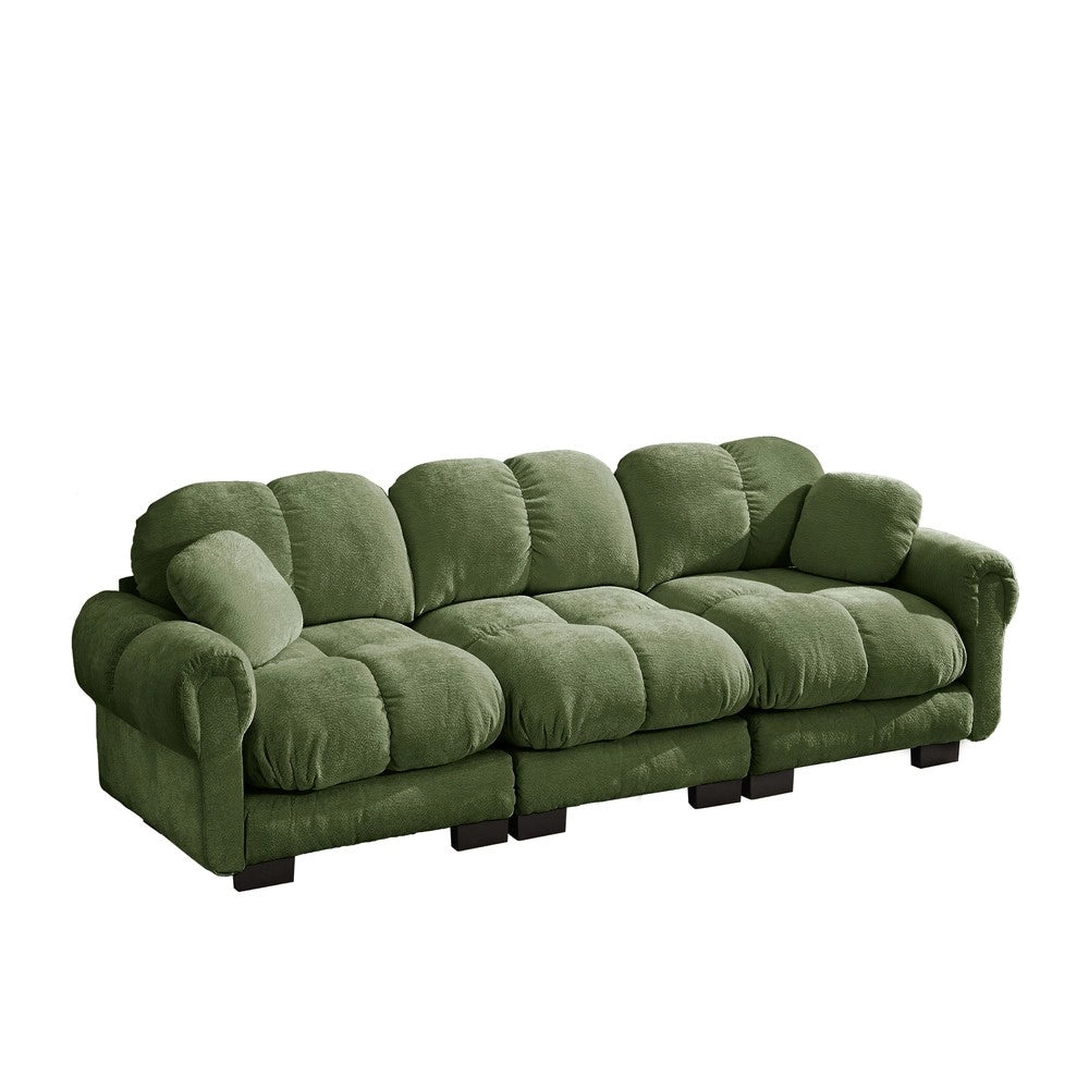 Divano 3 posti con cuscini ¨C Minimal ¨C verde tessuto trapuntato imbottito