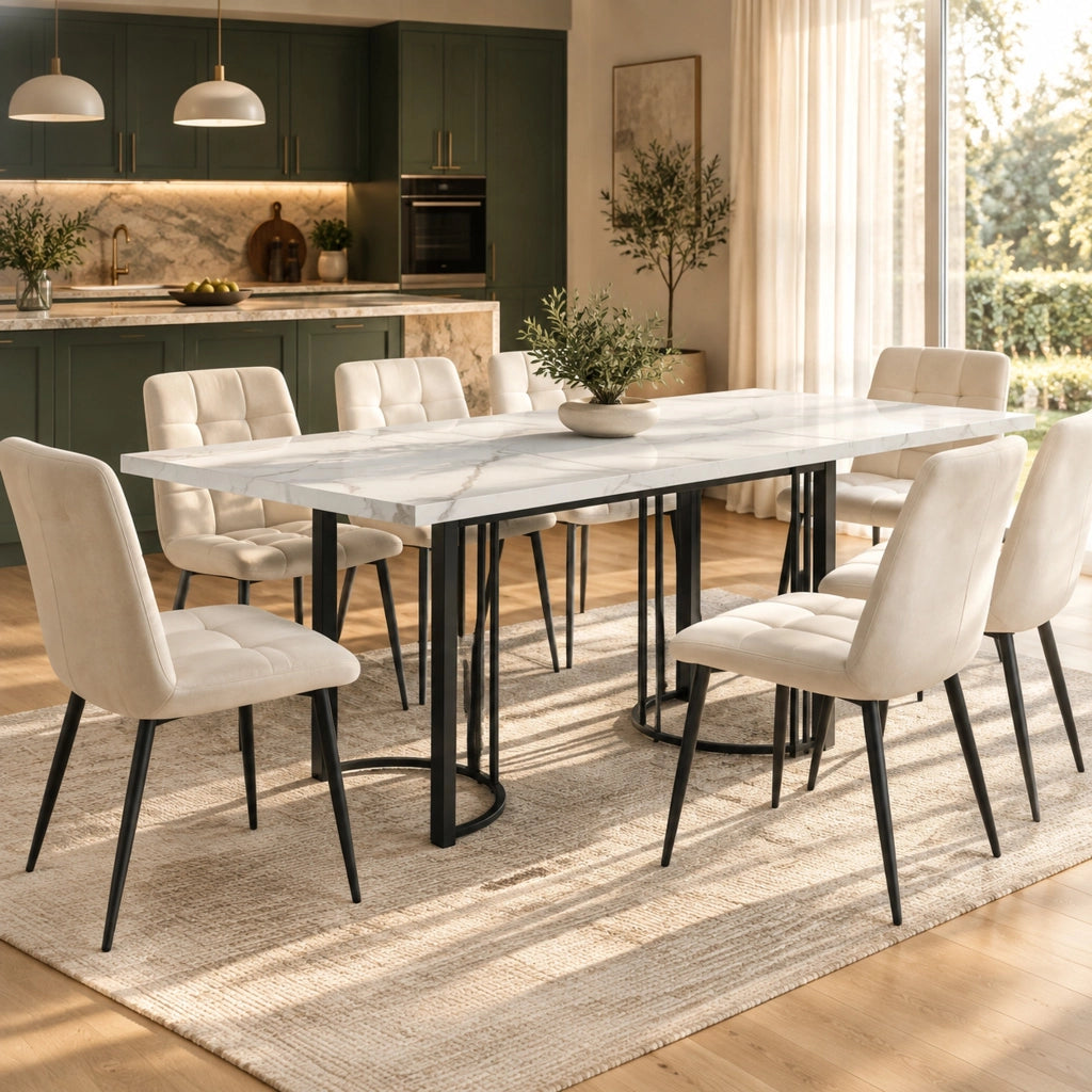 Set tavolo da pranzo con 8 sedie tavolo estensibile in MDF e metallo con sedie imbottite in velluto per sala da pranzo
