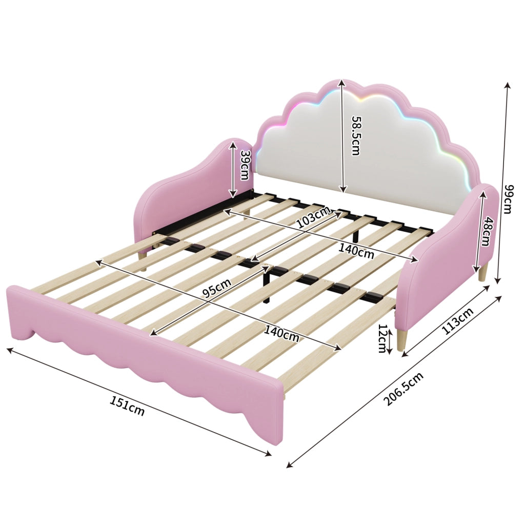 Divano letto 140x200 cm con LED; PU rosa