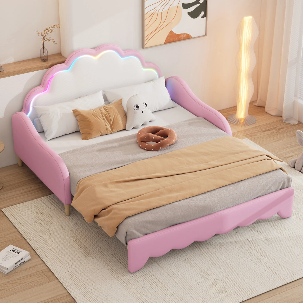 Divano letto 140x200 cm con LED; PU rosa