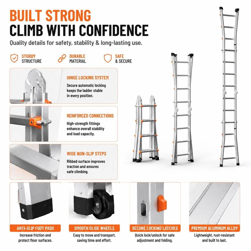 Telescopic Ladder With A-frame, 4 M Aluminum Extension Ladder, Multifunctional Foldable Campervan Ladder, Telescopic Ladder For Homework, Stairs, Indoor & Outdoor Roofs, 150 Kg Load Capacity