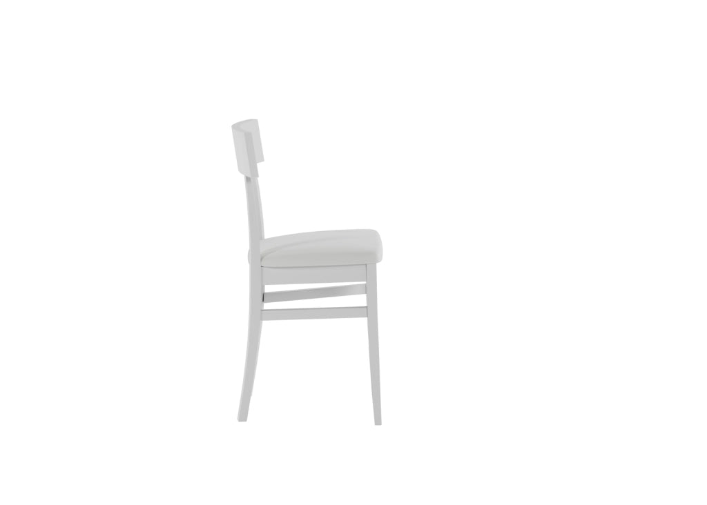Sedia da interno Monaco in legno di faggio laccato bianco con seduta imbottita in similpelle e schienale in legno - 2 pezzi per conf.