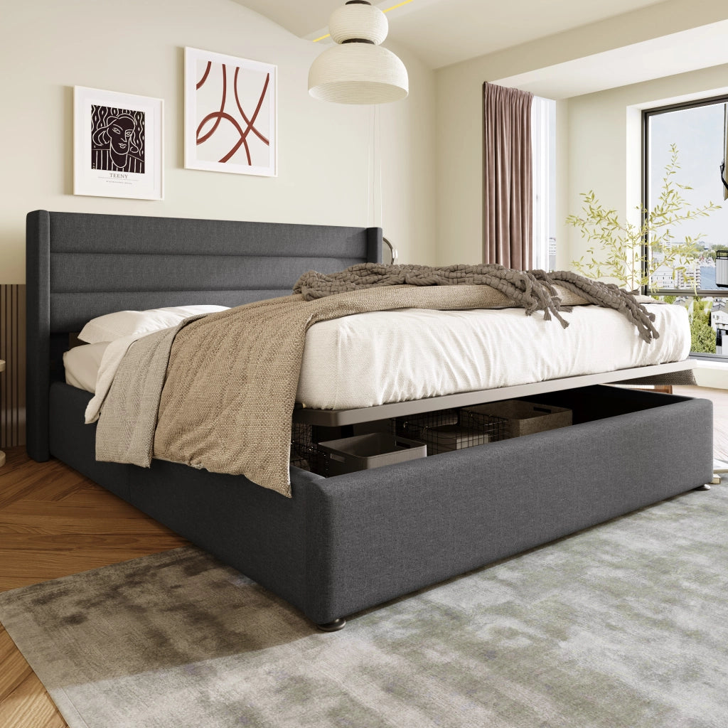 Letto contenitore matrimoniale 140x200 grigio