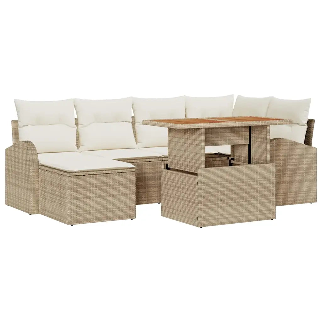 Set Divano da Giardino 7 pcs Beige Poly Rattan