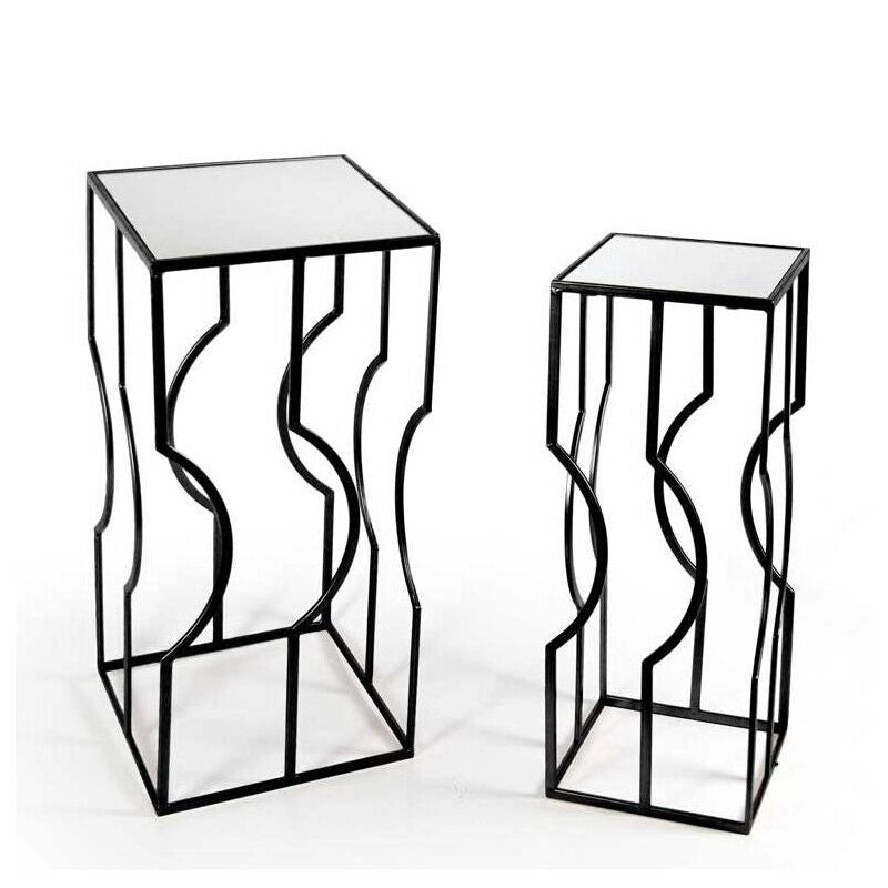 SET DI 2 TAVOLINI IN METALLO NERO DA 70 E 65 DAL DESIGN MODERNO