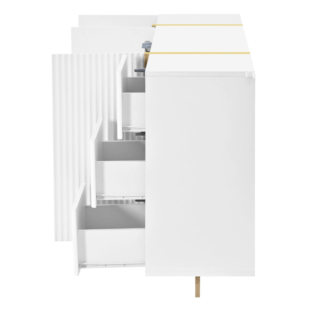 Set mobile TV e sideboard bianco con frontali a scanalature