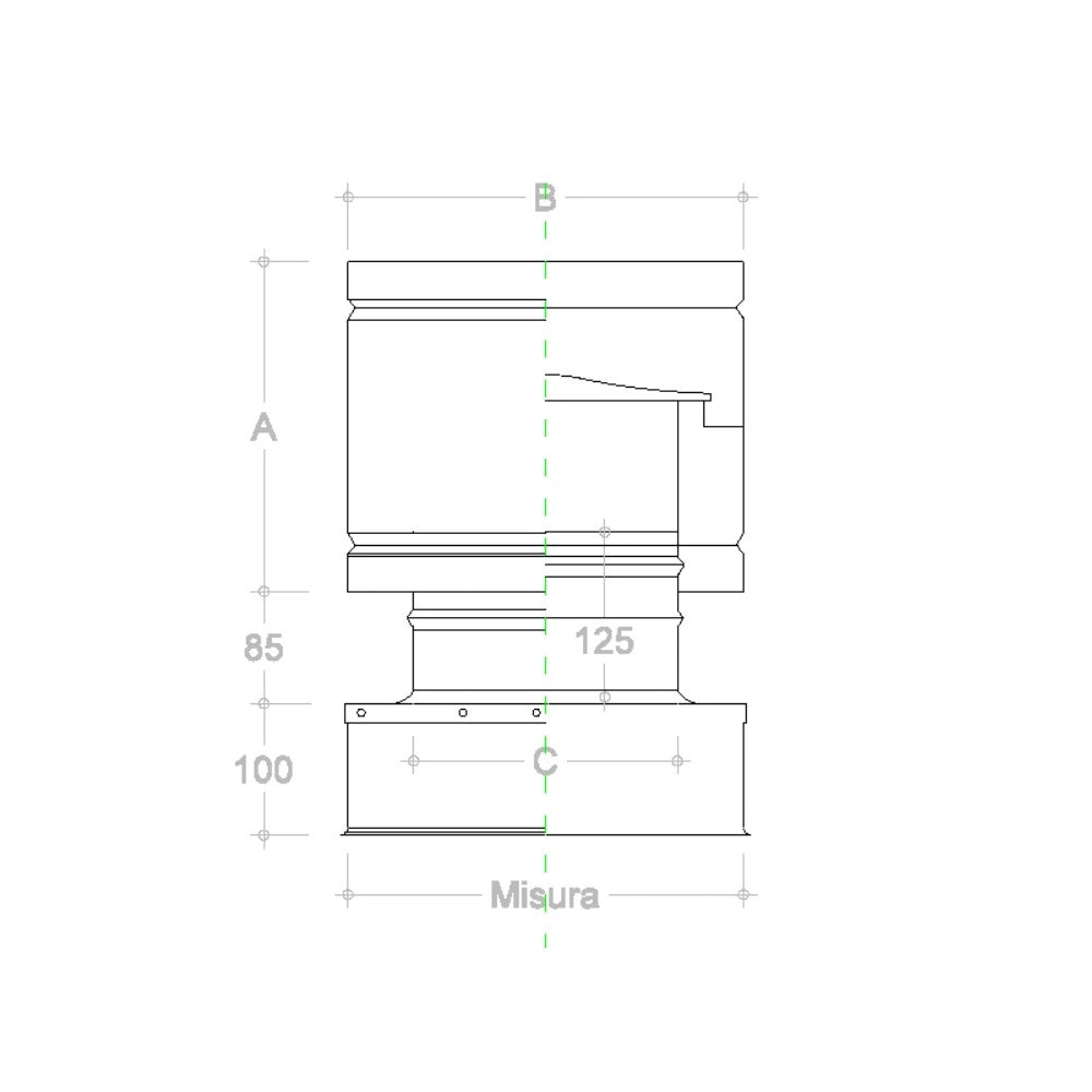 Fumaiolo da 32x32cm tipo botte 4 venti inox aisi 304 base quadra