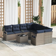 Set di divani con cuscino 9 pcs Grigio e Blu Navy polyrattan 3346325