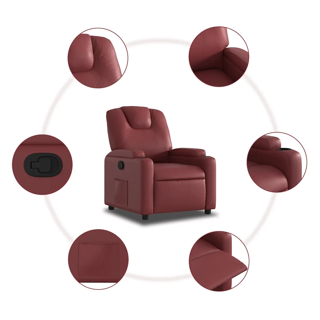 Divano Sedia-Poltrona Reclinabile Rosso Vino in Similpelle 447207