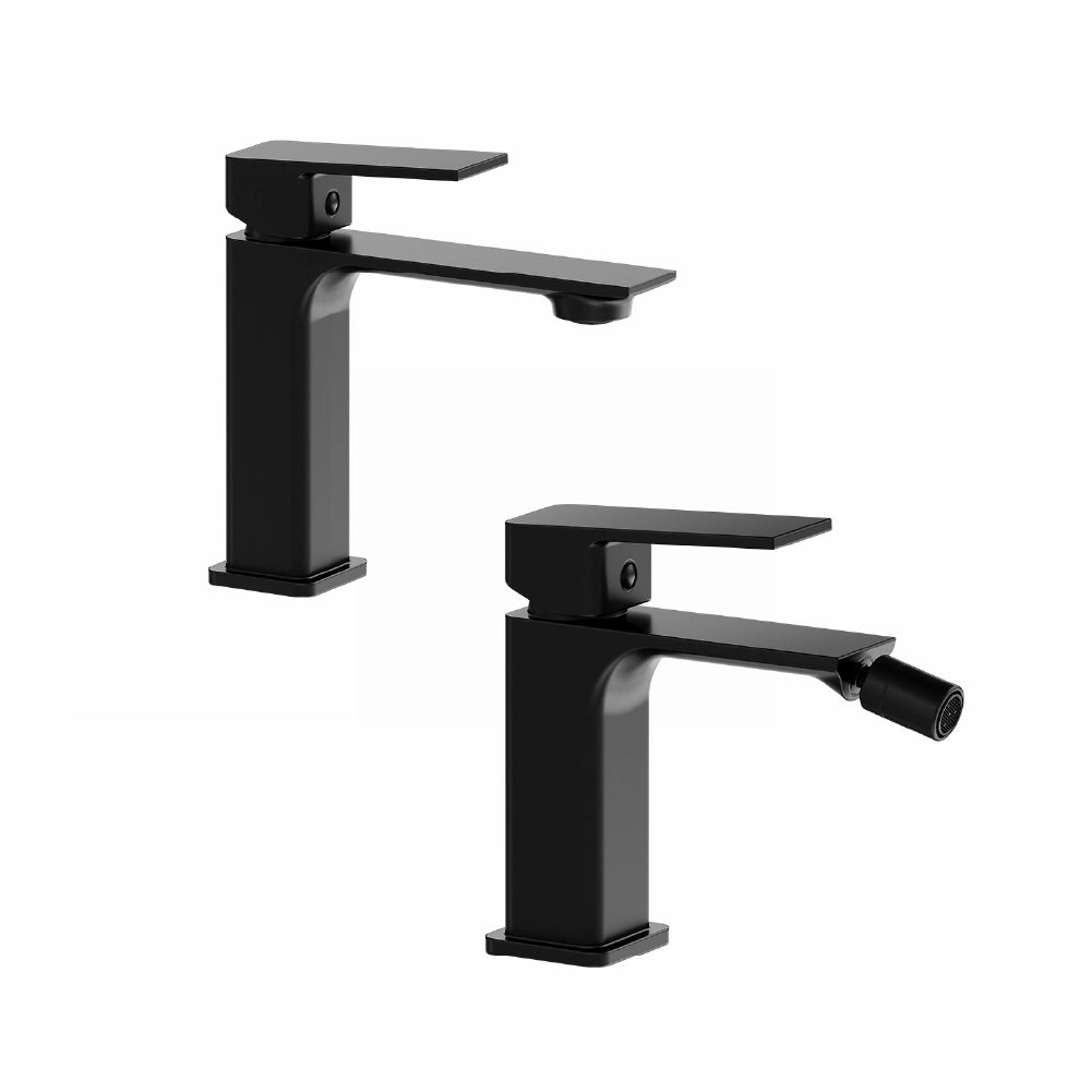 Coppia miscelatori lavabo bidet senza scarico slim nero opaco | Ingrid