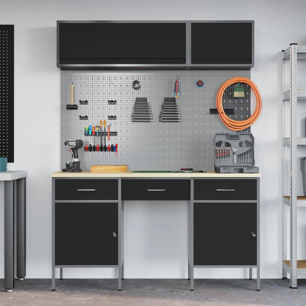 Set di mobili da lavoro con cassetto con lo scaffale 8 pcs Nero 3321456