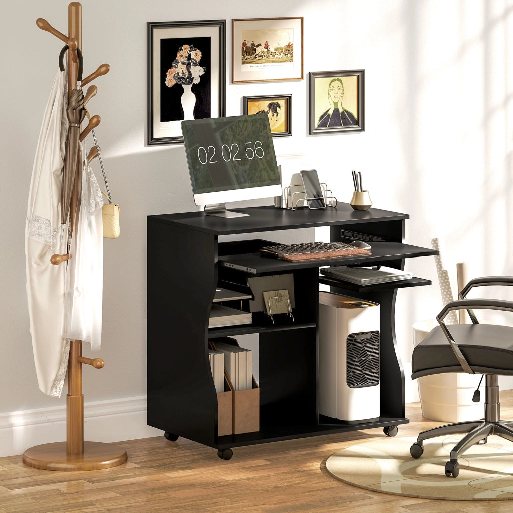 Scrivania con ruote e ripiani ¨C Xylo ¨C Nero 80x48x75 cm