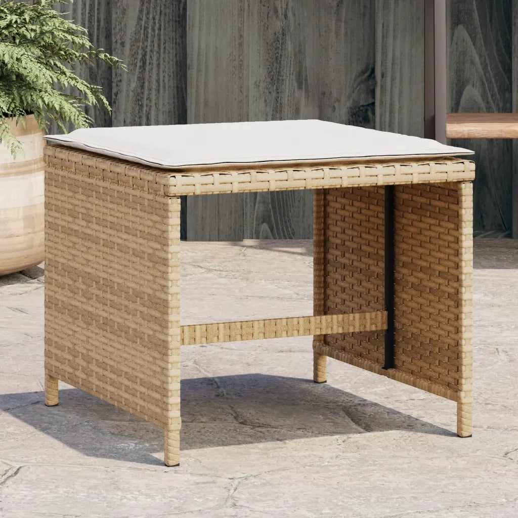 Sgabelli Giardino con Cuscini 4 pz Beige 40x40x35 cm Polyrattan CFW8313474