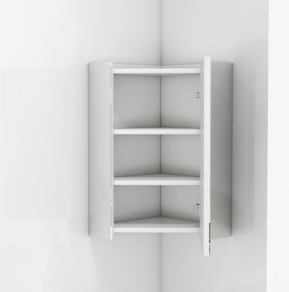Armadio a specchio angolare da parete con 3 superfici specchiate; MDF e vetro; bianco