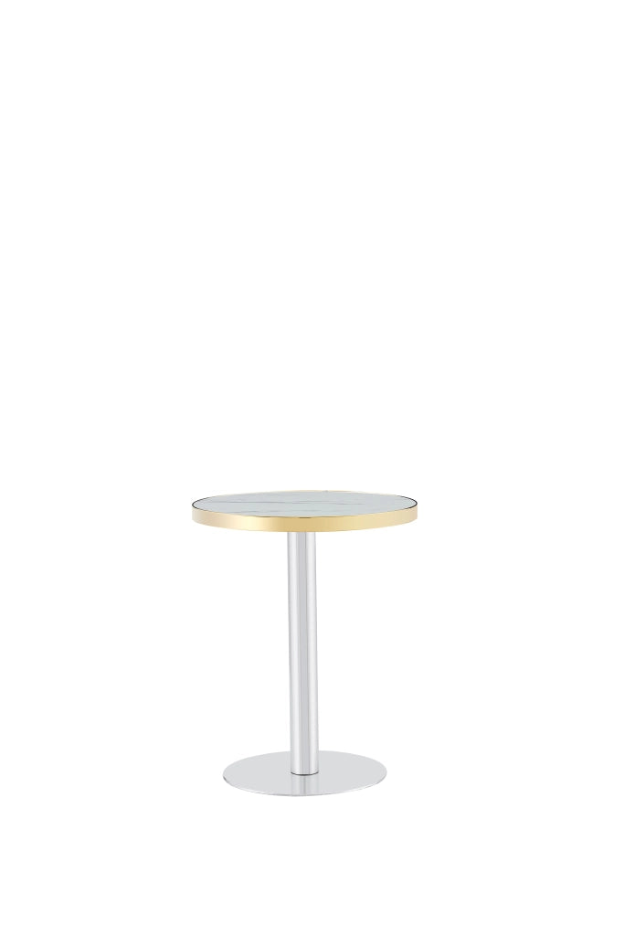 Tavolo da pranzo - rotondo - effetto marmo - bordo oro - base nera/oro/argento - versatile