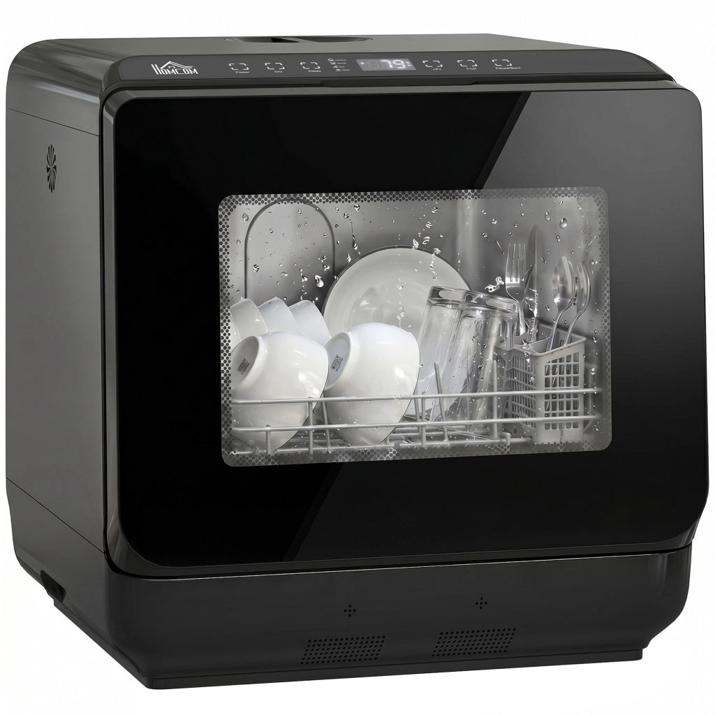 Mini lavastoviglie da tavolo compatta con serbatoio 6L, 5 programmi, display LED e asciugatura, per cucina e camper, colore nero