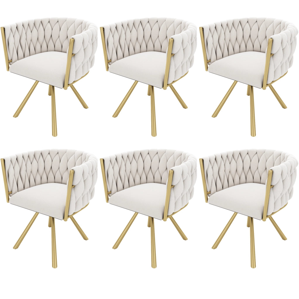 Set di 6 sedie da pranzo girevoli a 360° in velluto; beige e oro