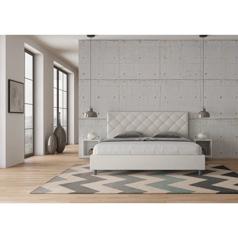 Letto imbottito Matrimoniale 190x200 cm Priya - Bianco,Similpelle,Con rete