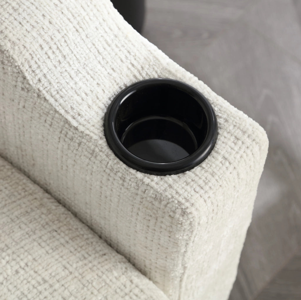 Sofa 4 posti con pouf contenitore in chenille beige; 196;5 x 75 x 77 cm