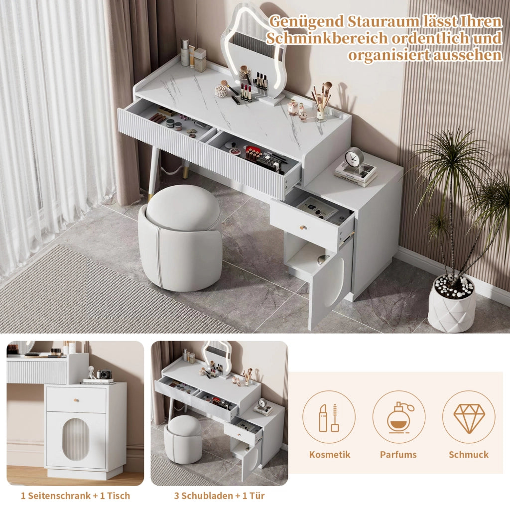 Tavolo da trucco bianco con illuminazione LED e ampio spazio contenitivo