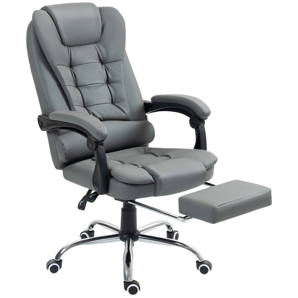 EasyComfort Sedia da Ufficio Ergonomica Reclinabile a 145° con Poggiapiedi Estraibile in Finta Pelle, Grigio