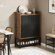 Scarpiera salvaspazio da ingresso con 5 ripiani e ante a pressione 73x35x105,5 cm nero e marrone rustico