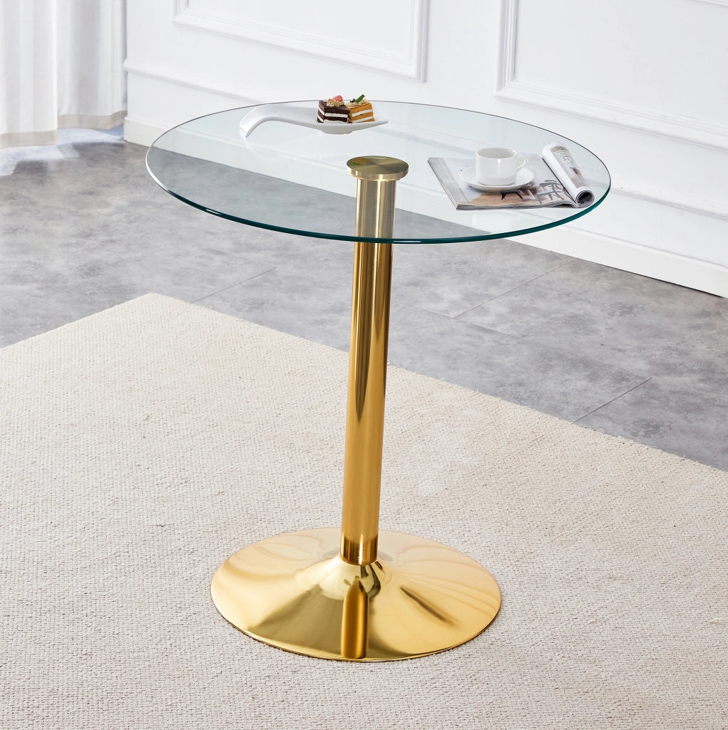 Tavolo bar rotondo in vetro e metallo dorato Ø89 cm
