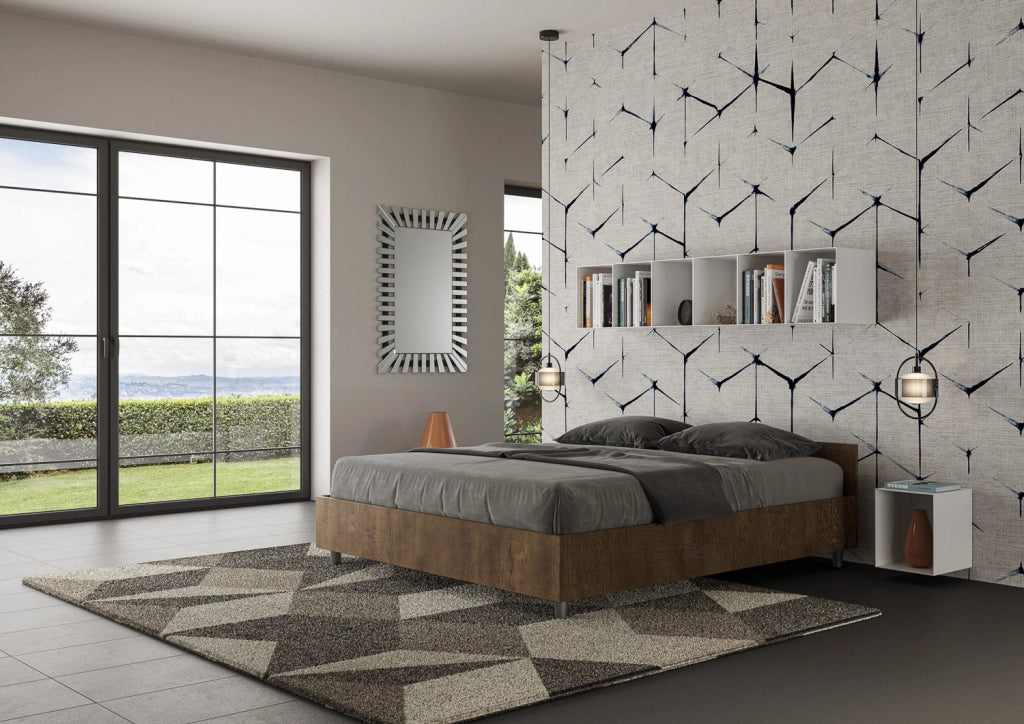 Letto Matrimoniale 160x190 cm con Rete e Contenitore Nuamo Noce