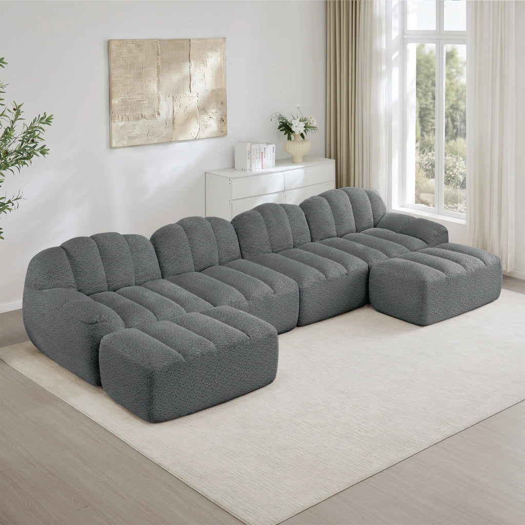 Divano Modulare U 4 Posti con 2 Ottoman ¨C MINIMAL ¨C Tessuto Grigio Morbido