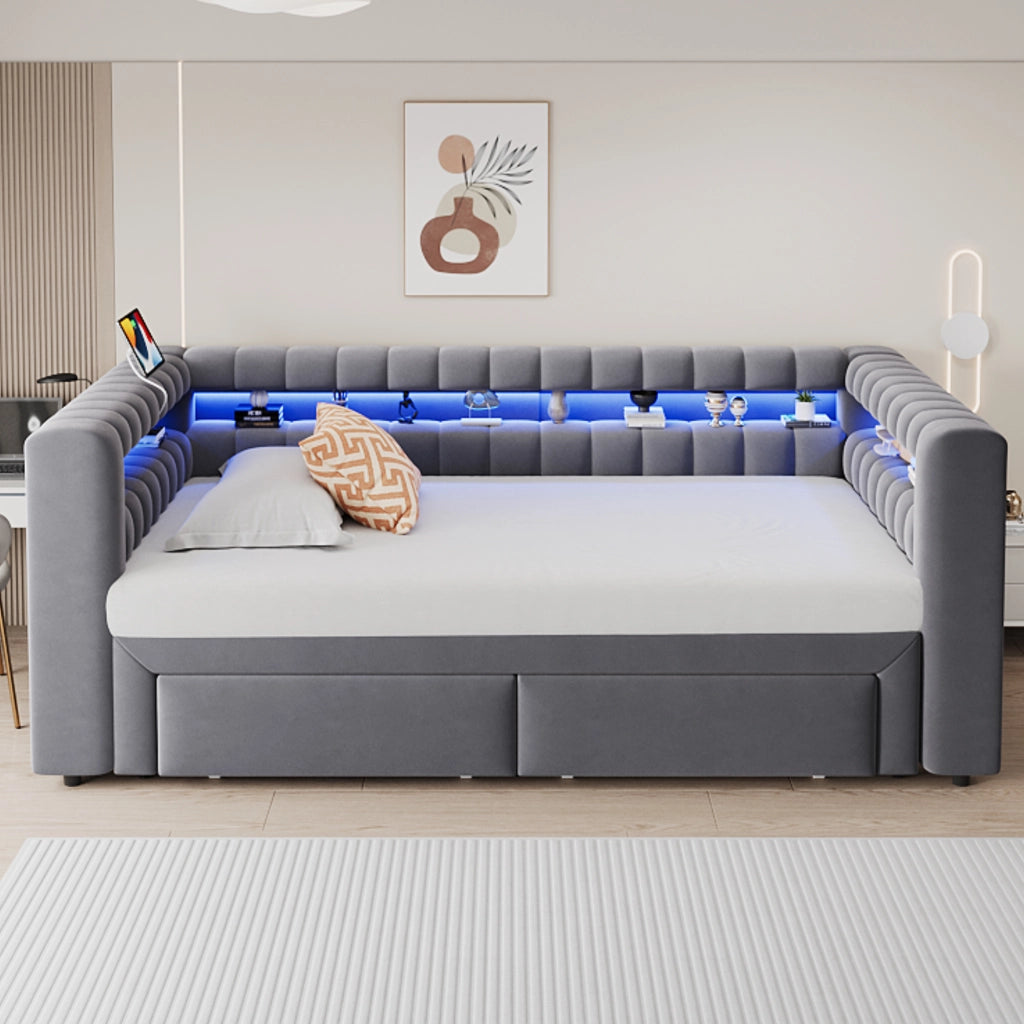 letto divano imbottito velluto grigio 109 x 210 cm