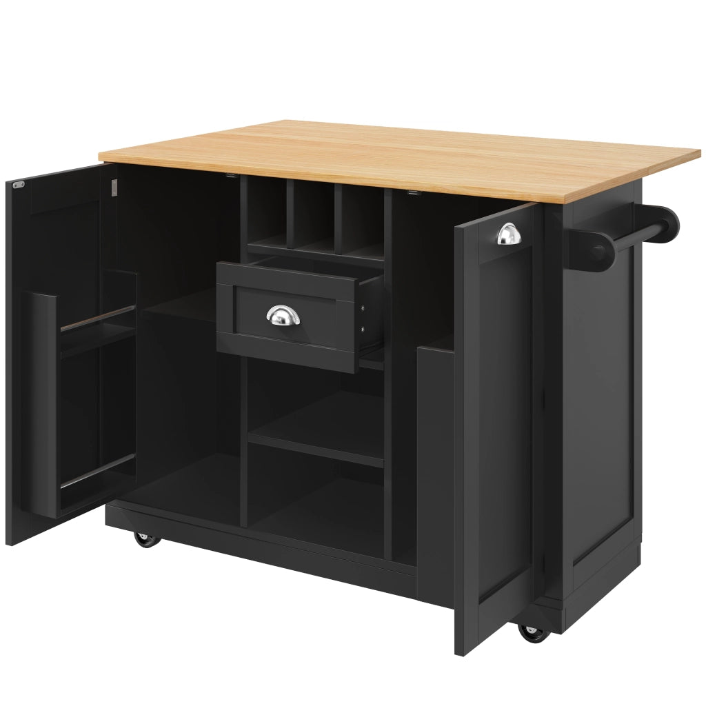Carrello da Cucina con 1 Cassetto; 2 Ante; Portabottiglie; Portasciugamani e Ruote; in MDF; 140 x 40 x 93;5 cm; Nero